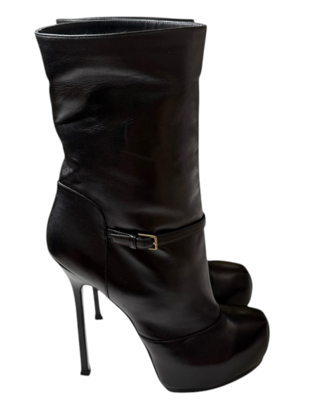 new Yves Saint Laurent ♔ Tribtoo 105 Platform Boots ♔ Black Leather Fur ♔ 11.5M - Picture 2 of 16